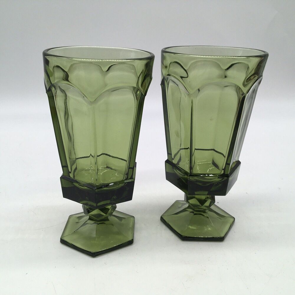 Vintage Fostoria Virginia Green Footed Iced Tea Glasses Set Of 2  Green EUC